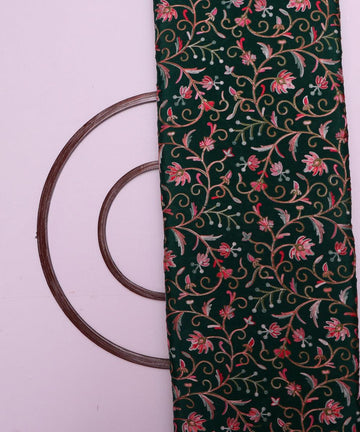 bottle green thread embroidery pure chinon silk fabric b148 5885
